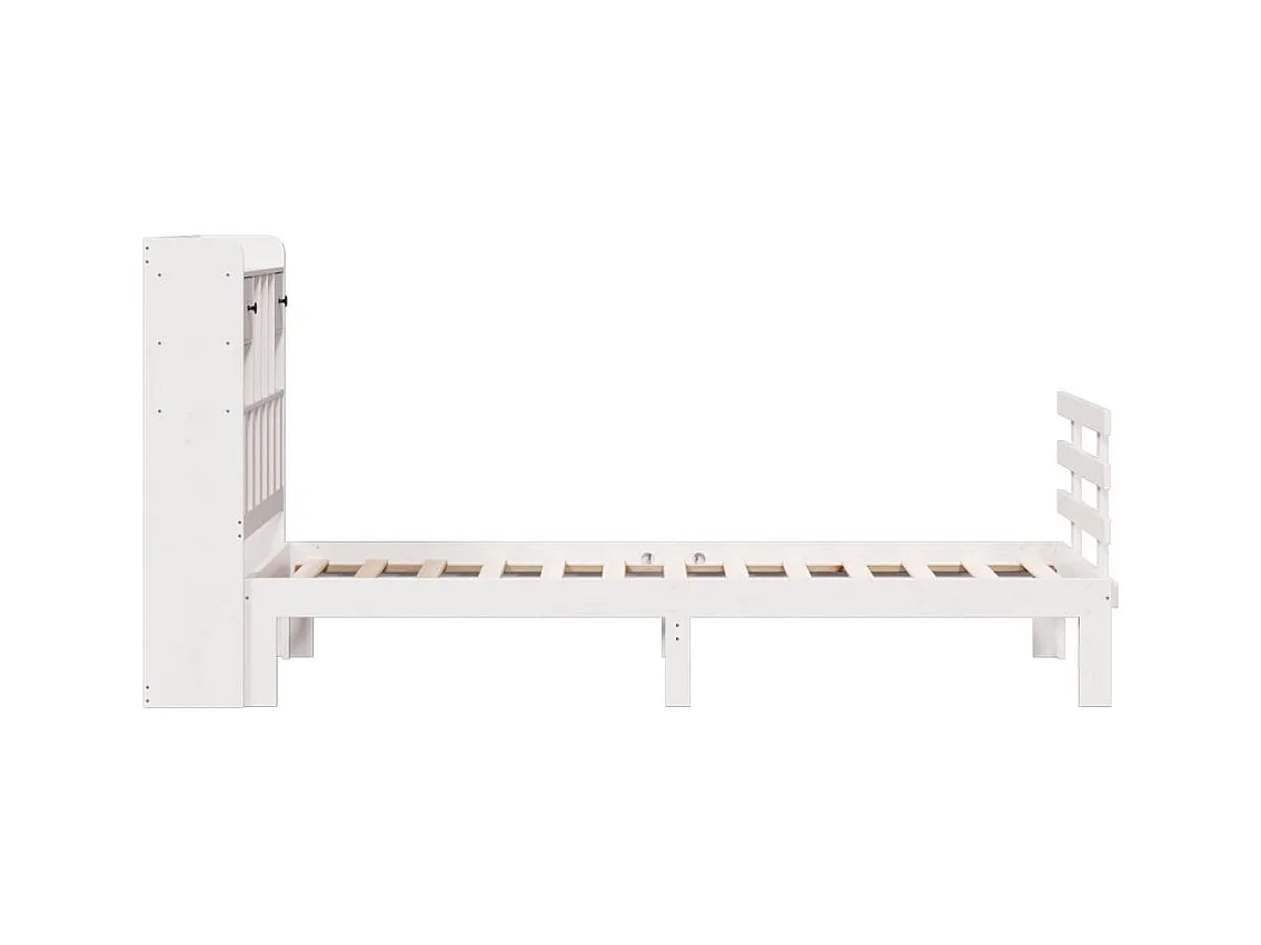 Letto libreria bianco senza materasso 90x200cm in legno massello di pino
