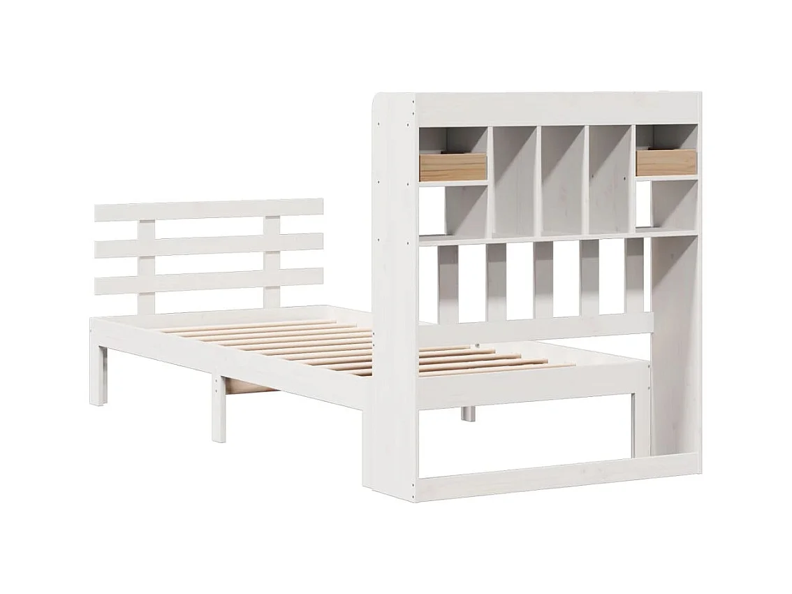 Letto libreria bianco senza materasso 90x200cm in legno massello di pino