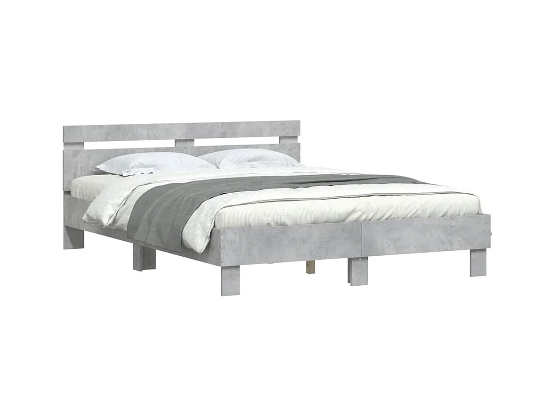 Bedframe met LED zonder matras betongrijs 150x200 cm