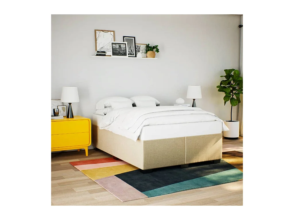 Estructura de cama sin colchón tela crema 140x200 cm