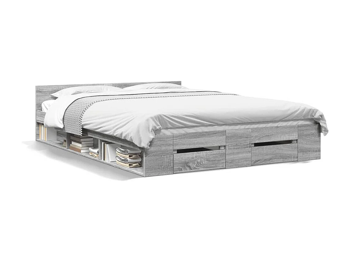 Bedframe met lades zonder matras Sonoma grijs 160x200 cm