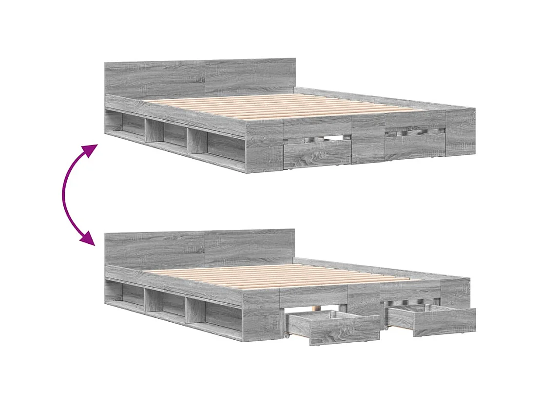 Bedframe met lades zonder matras Sonoma grijs 160x200 cm