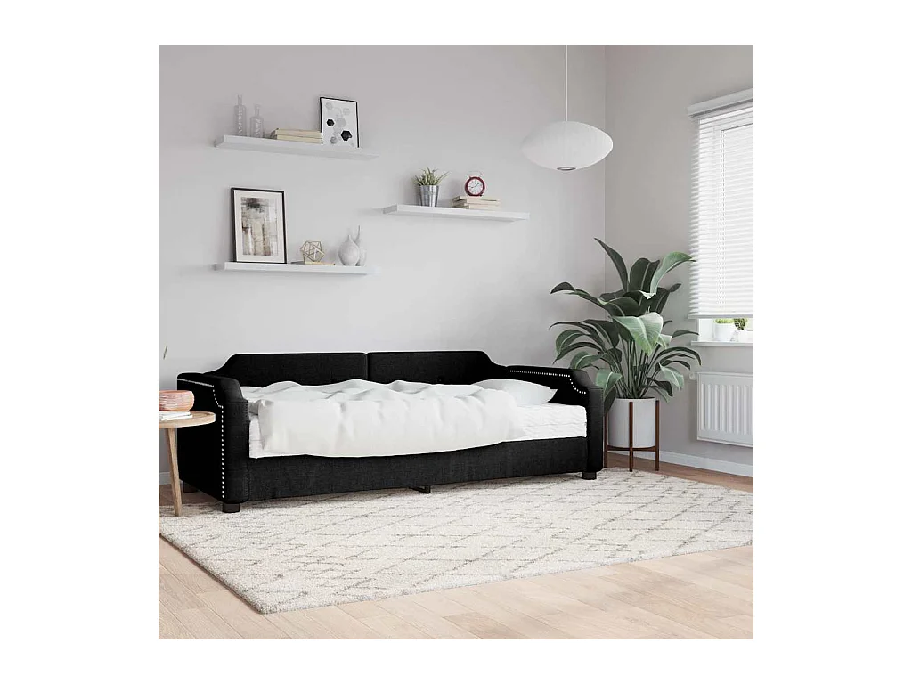 Divano letto con materasso in tessuto nero 80x200 cm