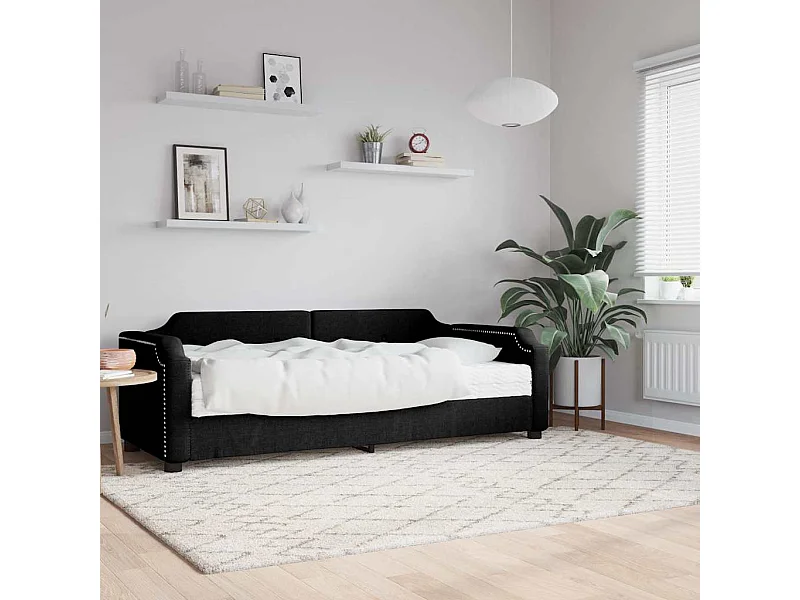 Lit de jour avec matelas noir 80x200 cm tissu