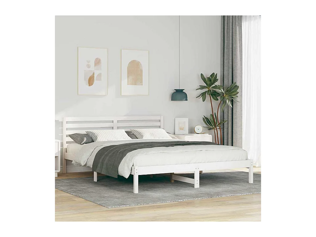 Struttura letto bianca 160 x 220 cm Legno massello di pino
