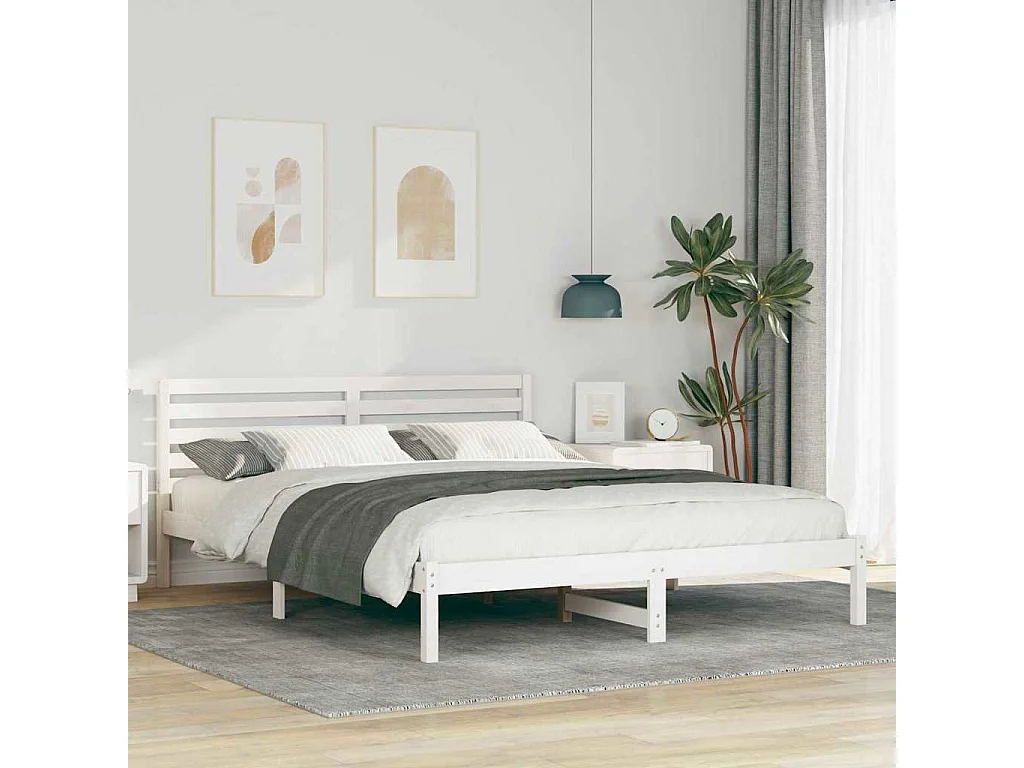 Cadre de lit Blanc 160 x 220 cm Bois massif en pin