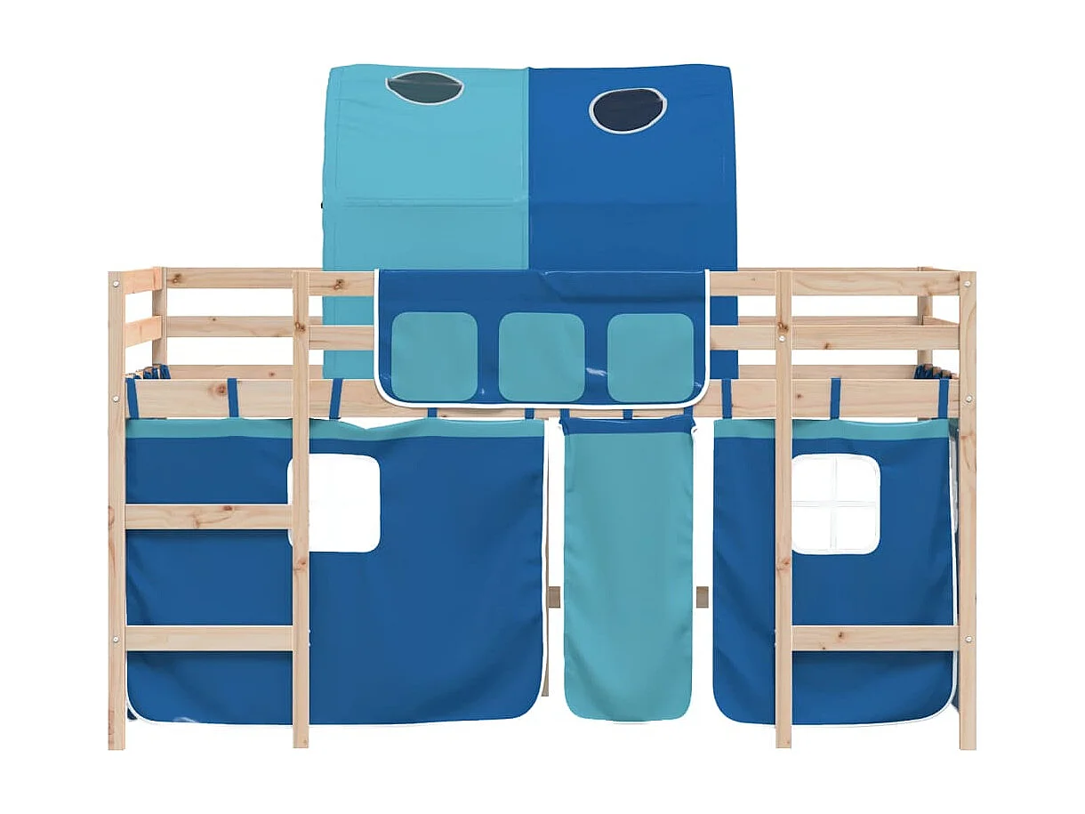 Lit mezzanine enfants avec tunnel sans matelas bleu 80x200 cm