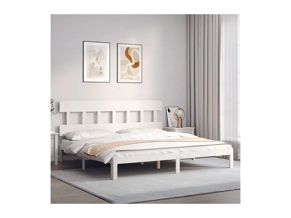 Struttura letto senza materasso bianco 200x200 cm in legno massello di pino