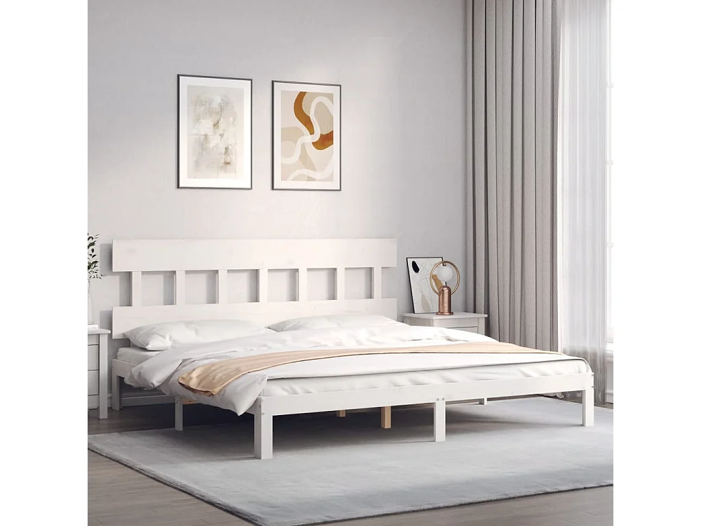 Struttura letto senza materasso bianco 200x200 cm in legno massello di pino