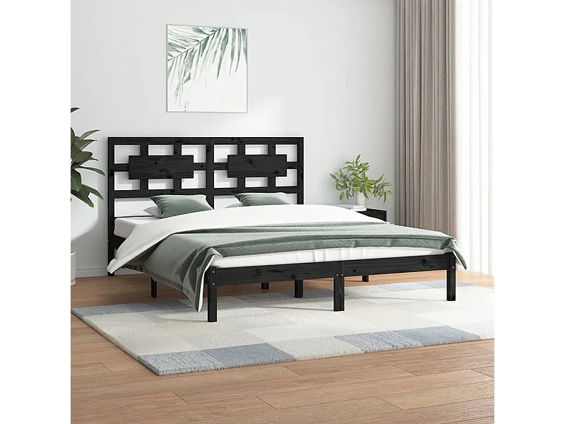 Struttura letto senza materasso nero 200x200 cm in legno massello di pino