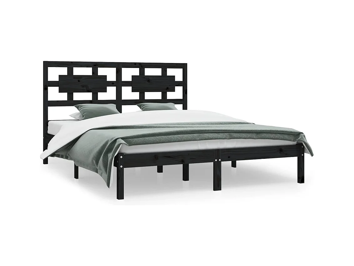 Struttura letto senza materasso nero 200x200 cm in legno massello di pino
