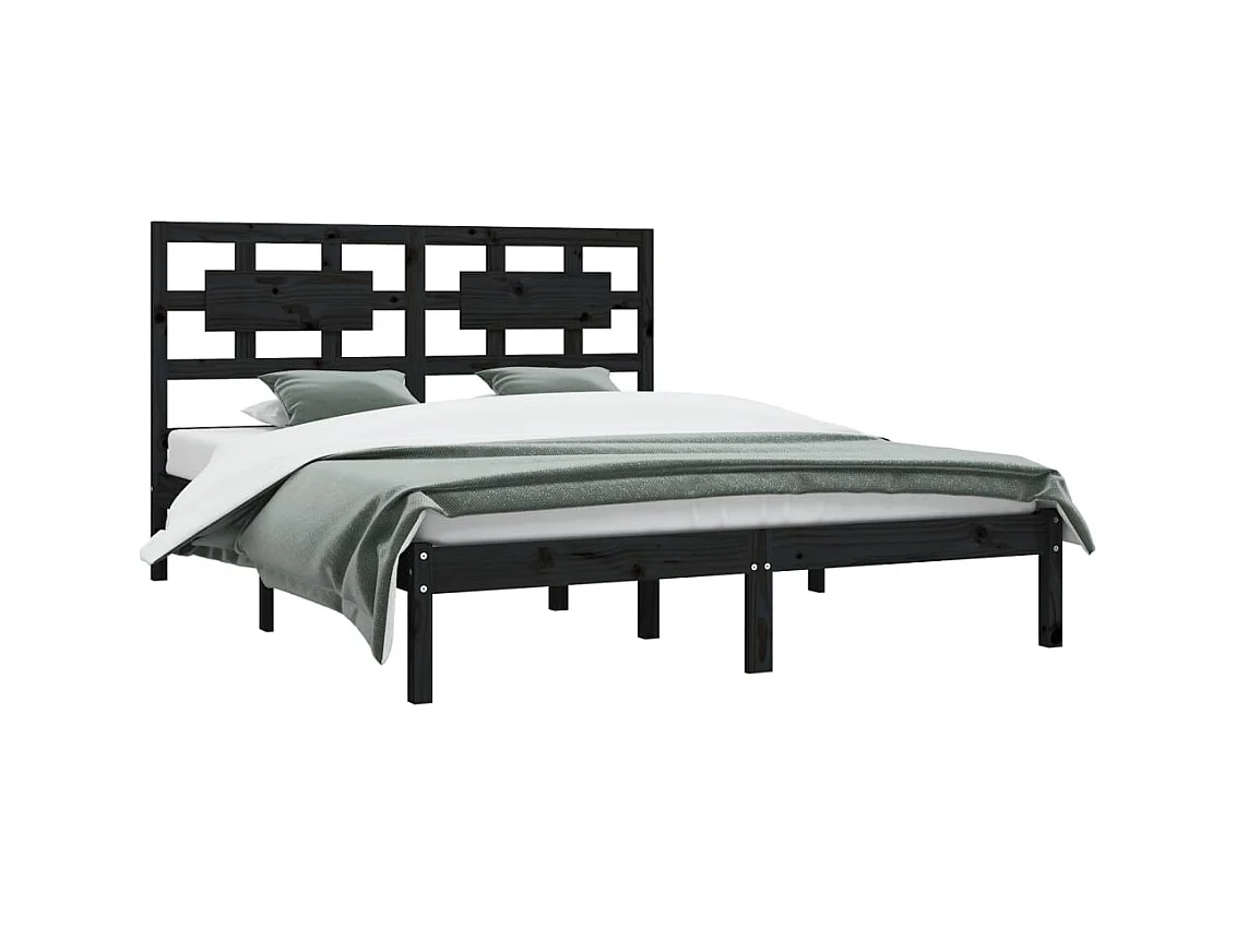 Struttura letto senza materasso nero 200x200 cm in legno massello di pino