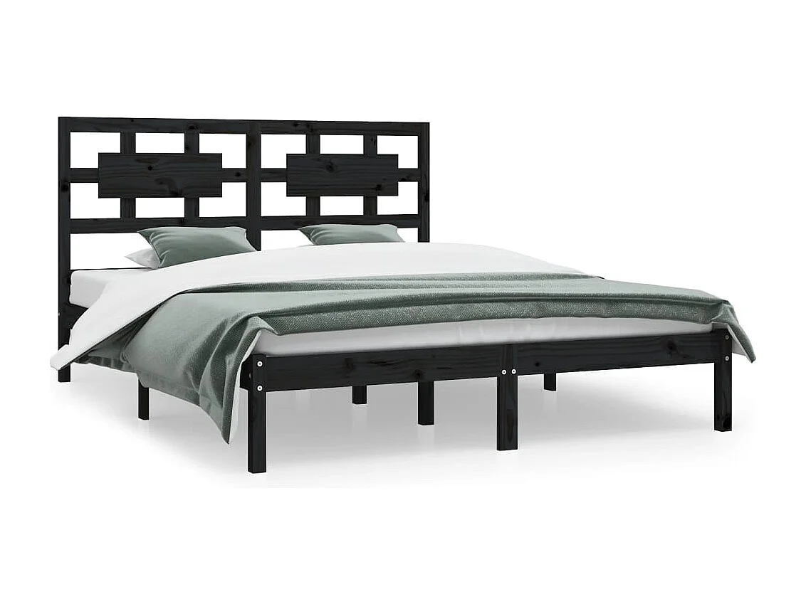 Cadre de lit sans matelas noir 200x200 cm bois massif de pin