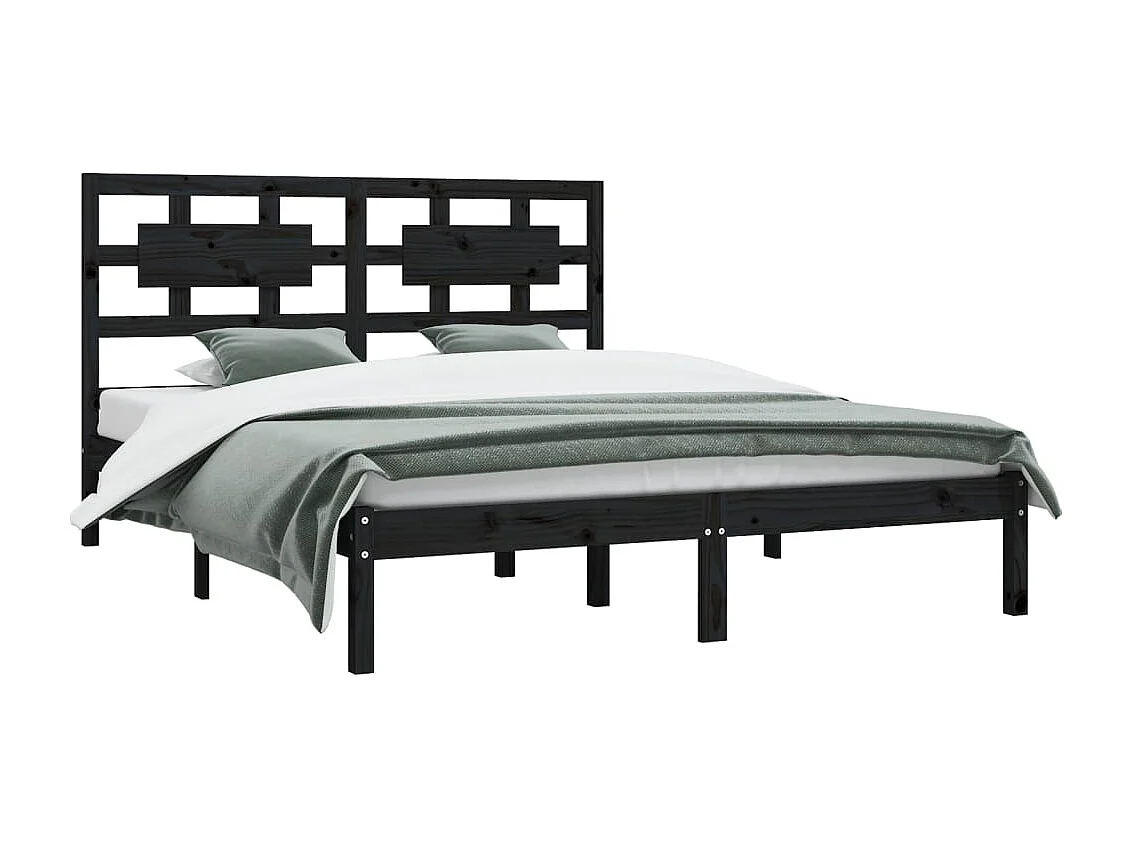 Cadre de lit sans matelas noir 200x200 cm bois massif de pin