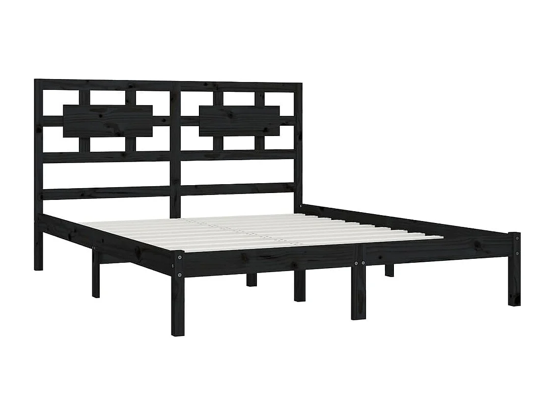 Cadre de lit sans matelas noir 200x200 cm bois massif de pin