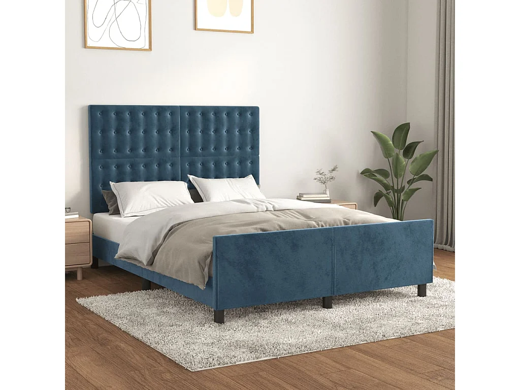 Struttura letto blu scuro senza materasso 140x190 cm velluto