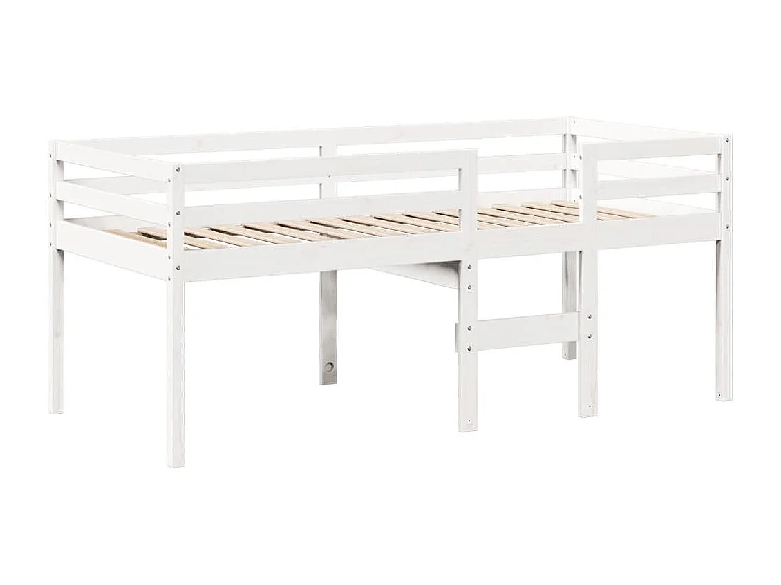 Cama alta sin colchón blanca 80x200 cm madera maciza de pino