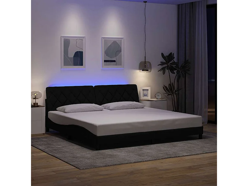Struttura letto con LED senza materasso tessuto nero 200x200 cm
