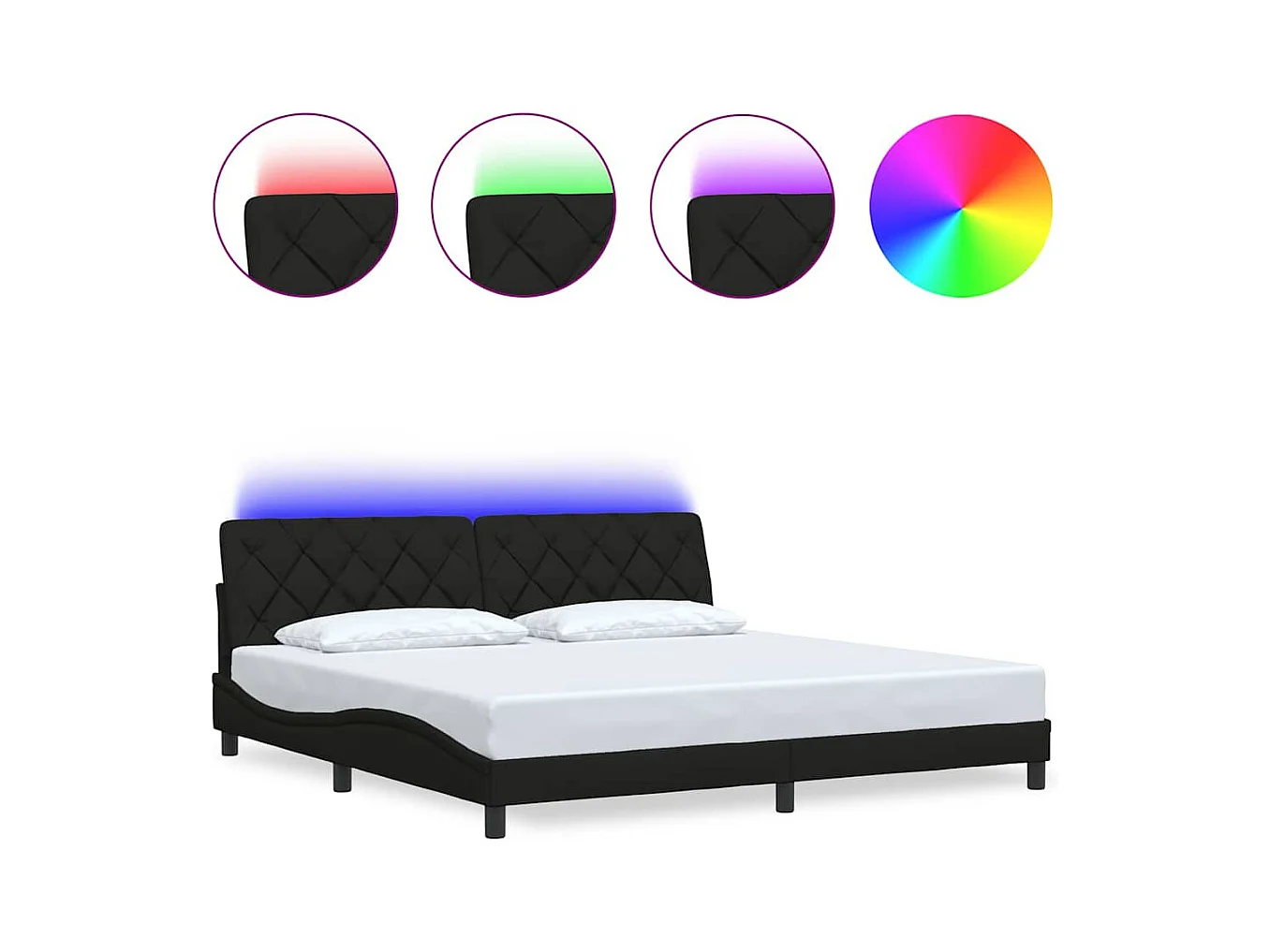 Struttura letto con LED senza materasso tessuto nero 200x200 cm