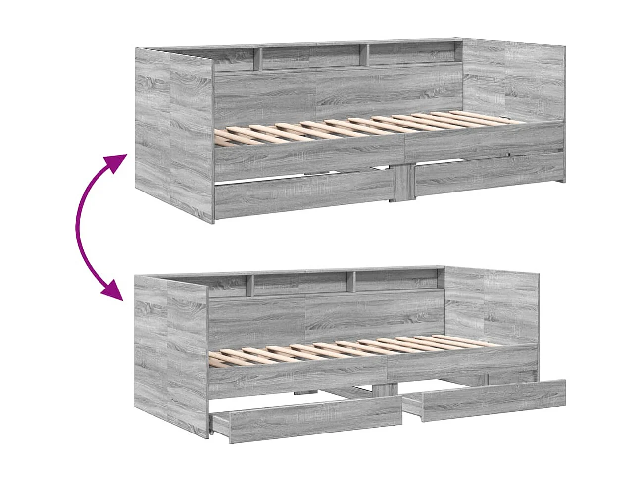 Lit de jour avec tiroirs sans matelas sonoma gris 75x190 cm