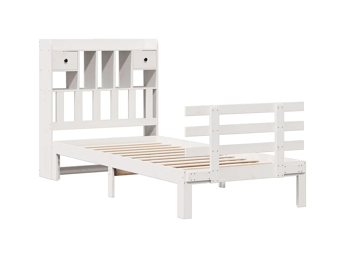 Letto libreria bianco senza materasso 90x190cm in legno massello di pino