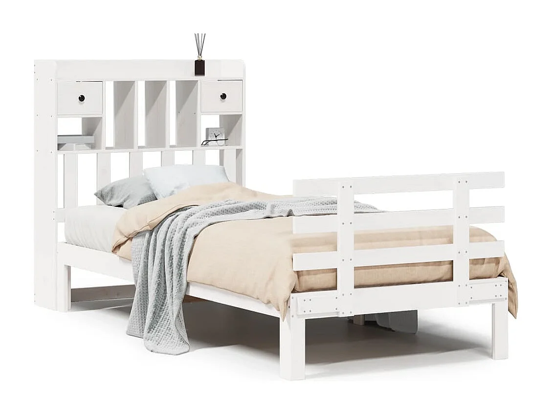Lit bibliothèque sans matelas blanc 90x190cm bois de pin massif