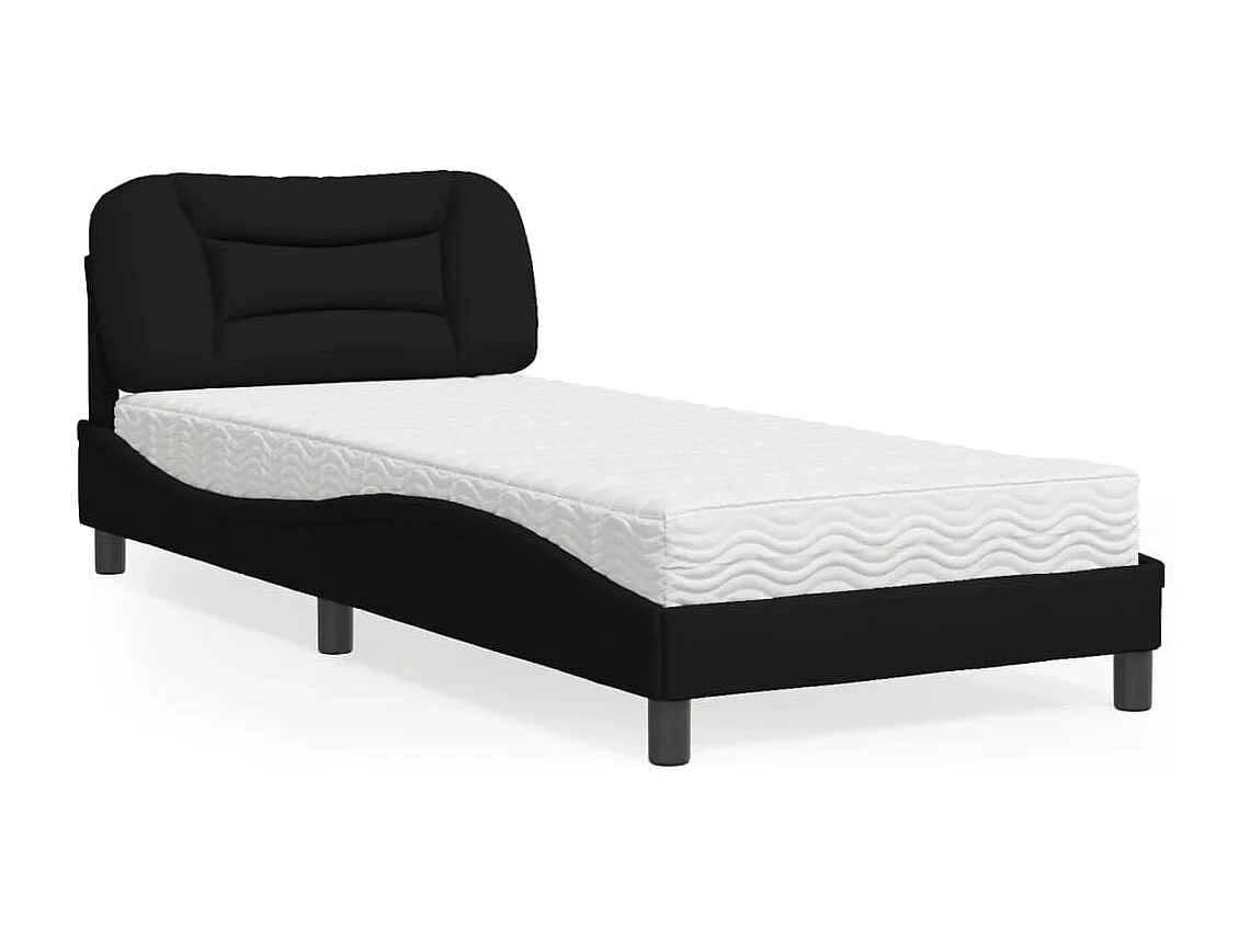 Lit avec matelas noir 90x190 cm tissu