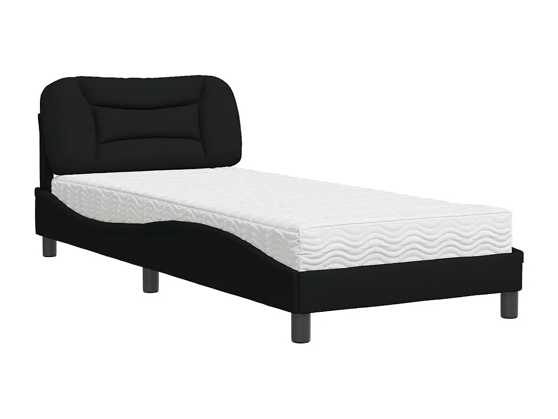 Lit avec matelas noir 90x190 cm tissu
