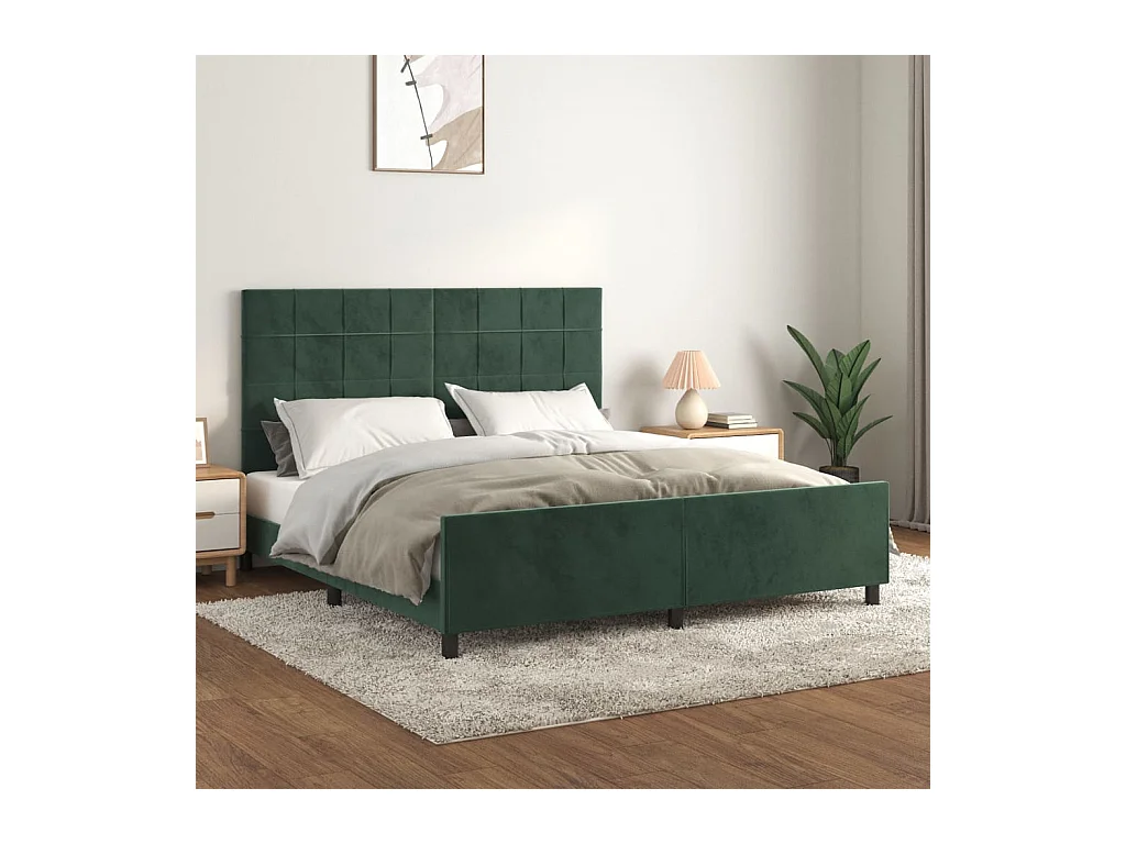 Cadre de lit sans matelas vert foncé 160x200 cm velours