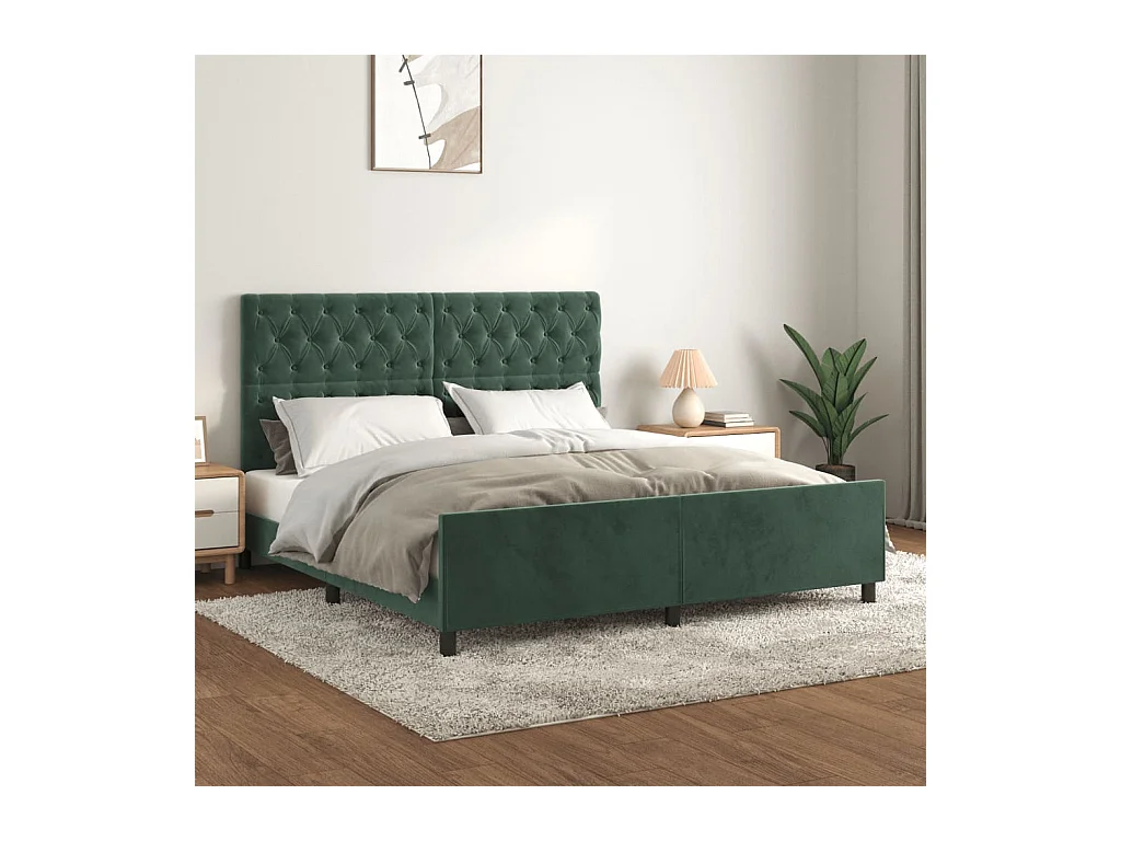 Cadre de lit sans matelas vert foncé 160x200 cm velours