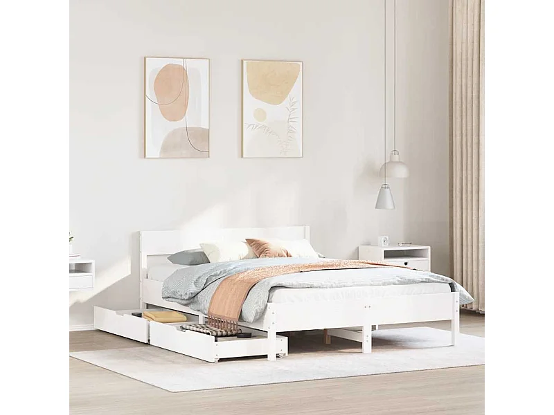 Struttura letto senza materasso bianco 140x200 cm in legno massello di pino