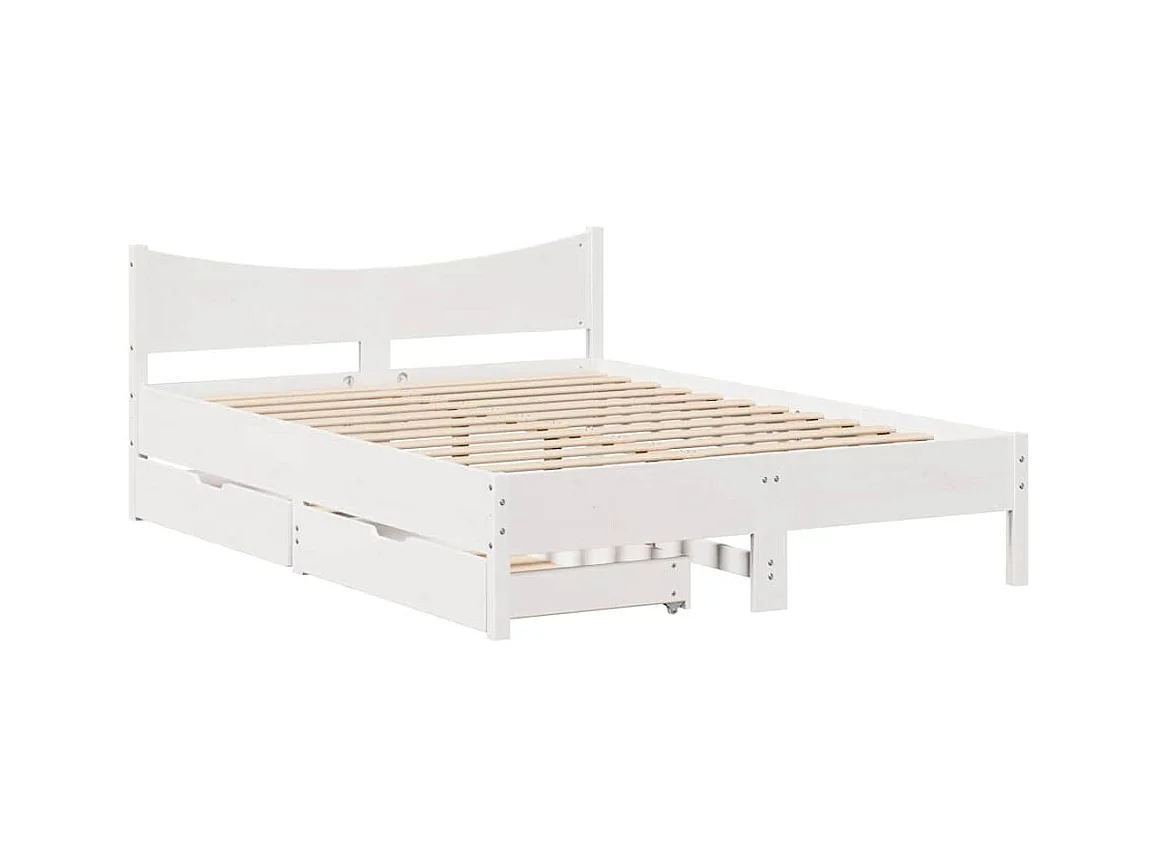 Struttura letto con cassetti bianco 135x190 cm in legno massello di pino