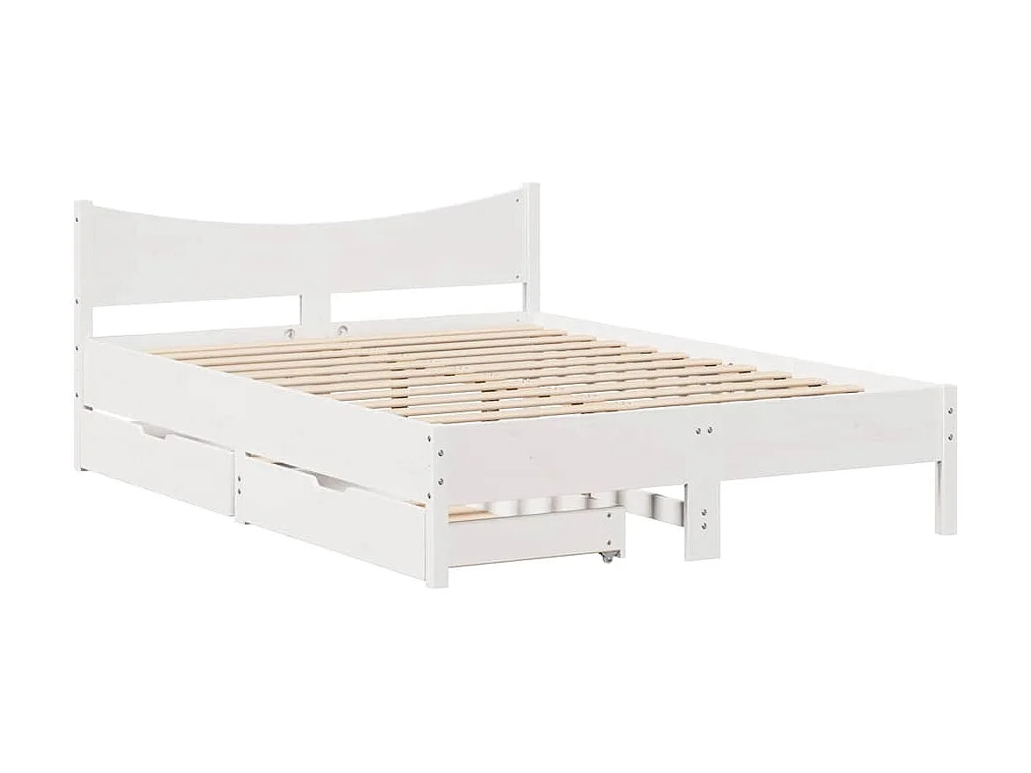 Struttura letto con cassetti bianco 135x190 cm in legno massello di pino