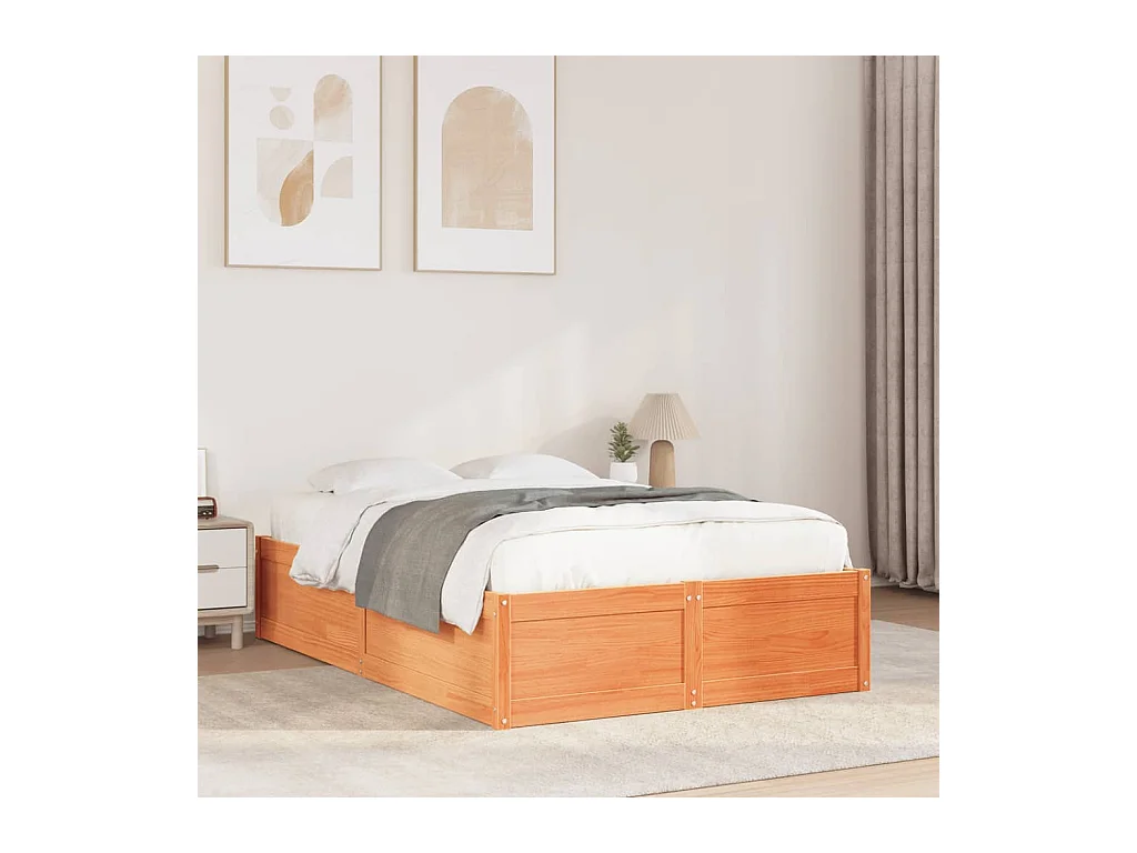 Estructura de cama sin colchón, color marrón cera, 135x190cm, madera maciza de pino