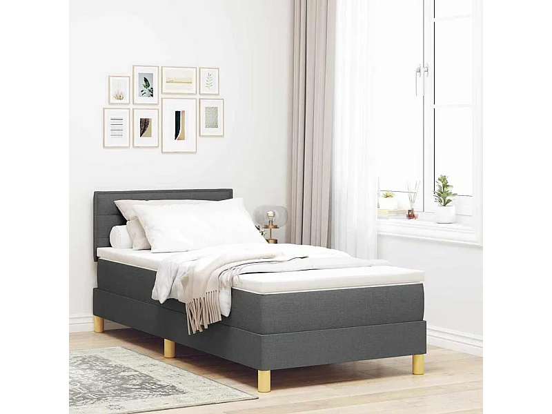 Lit boxspring avec matelas Gris foncé 90 x 200 cm tissu