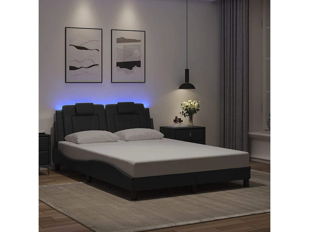 Bedframe met LED zonder matras zwart 140x200 cm