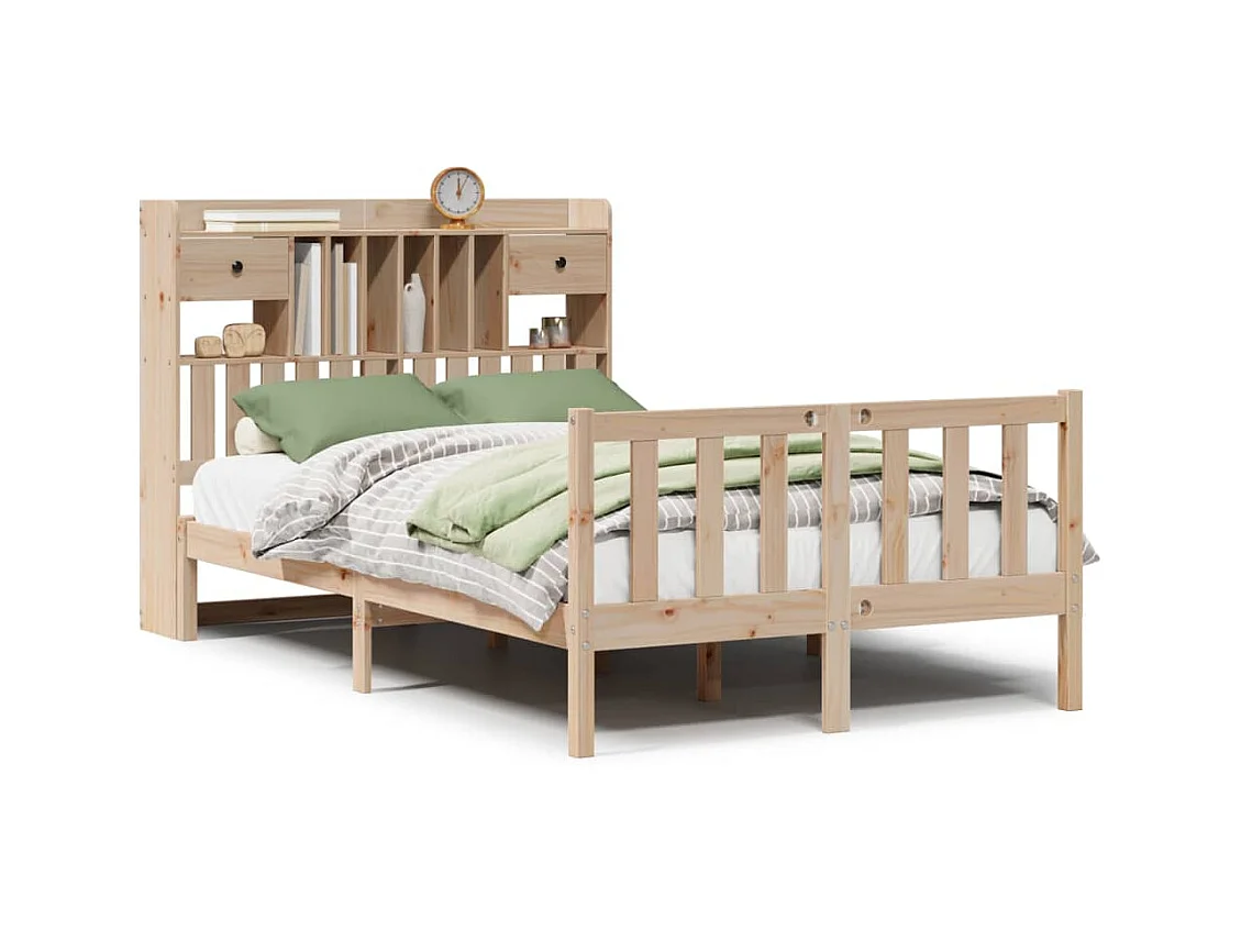 Letto libreria senza materasso 135x190 cm in legno massello di pino
