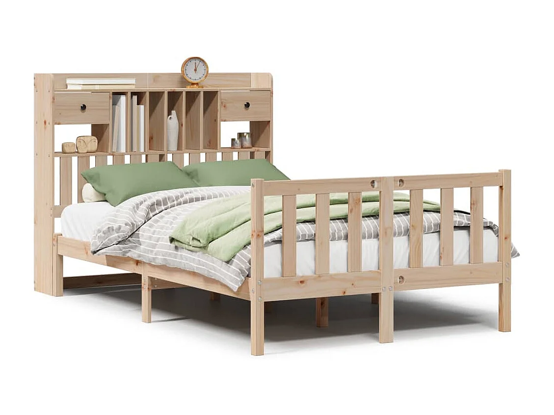 Lit bibliothèque sans matelas 135x190 cm bois de pin massif