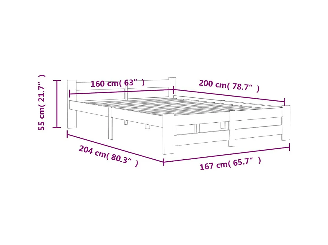 Struttura letto senza materasso in legno massello di pino bianco 160x200 cm