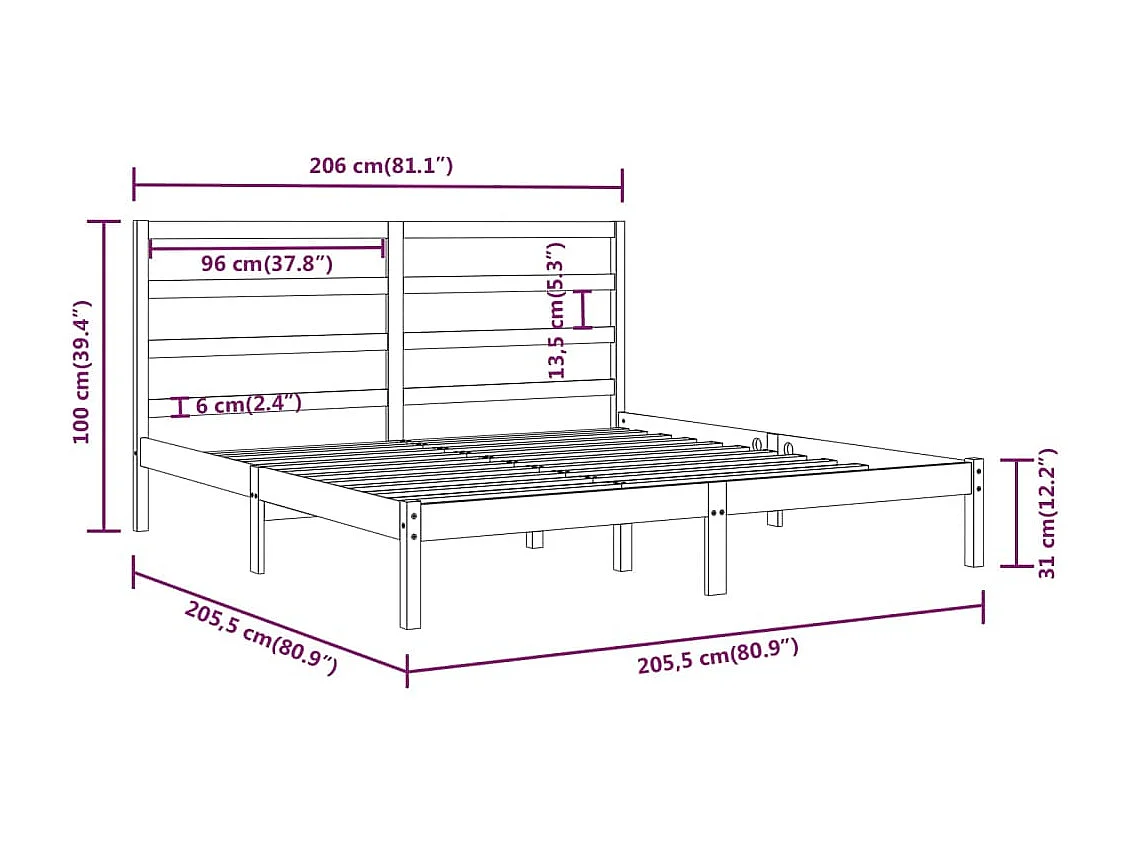 Cadre de lit sans matelas 200x200 cm bois massif de pin
