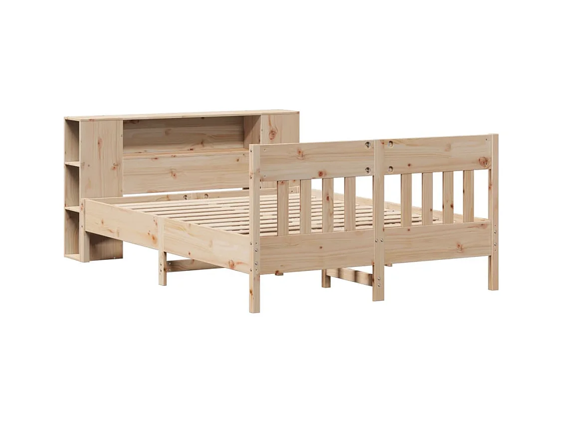 Lit bibliothèque sans matelas 150x200 cm bois massif de pin