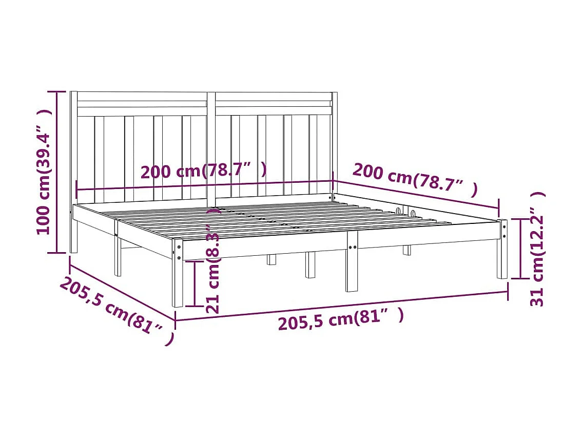 Struttura letto senza materasso 200x200 cm in legno massello