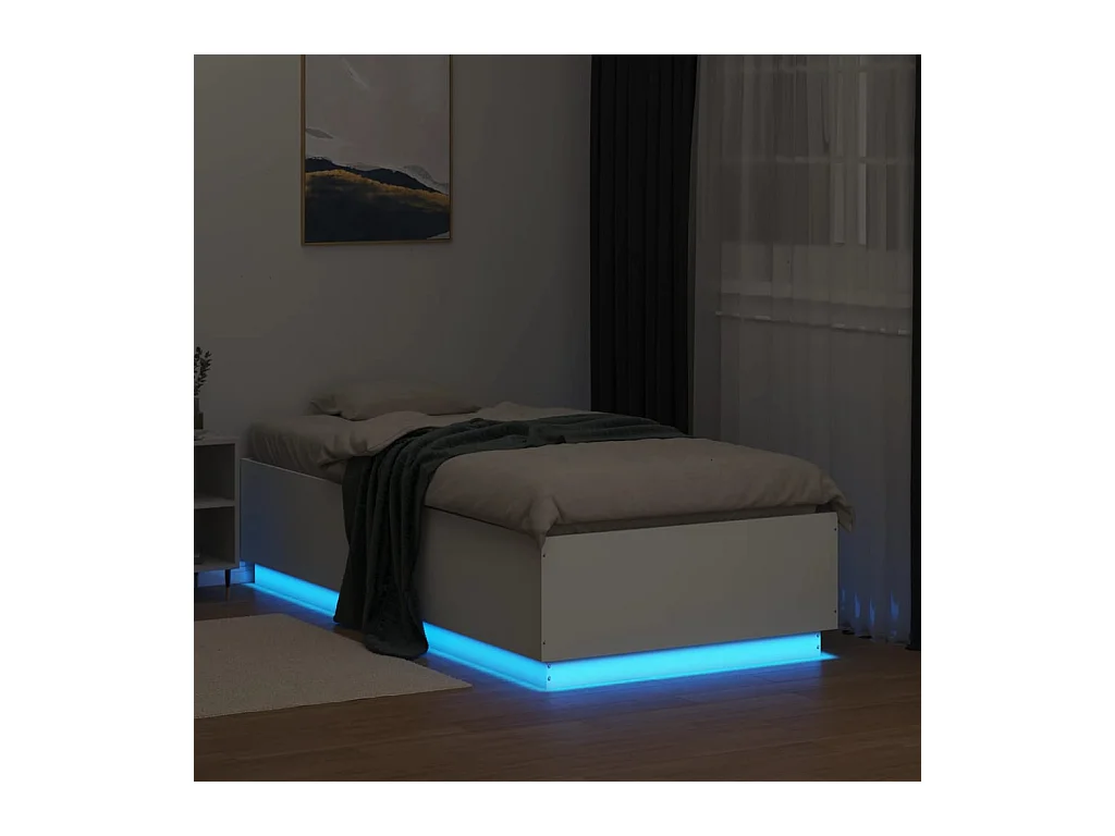 Estructura de cama con LED sin colchón blanco 75x190 cm