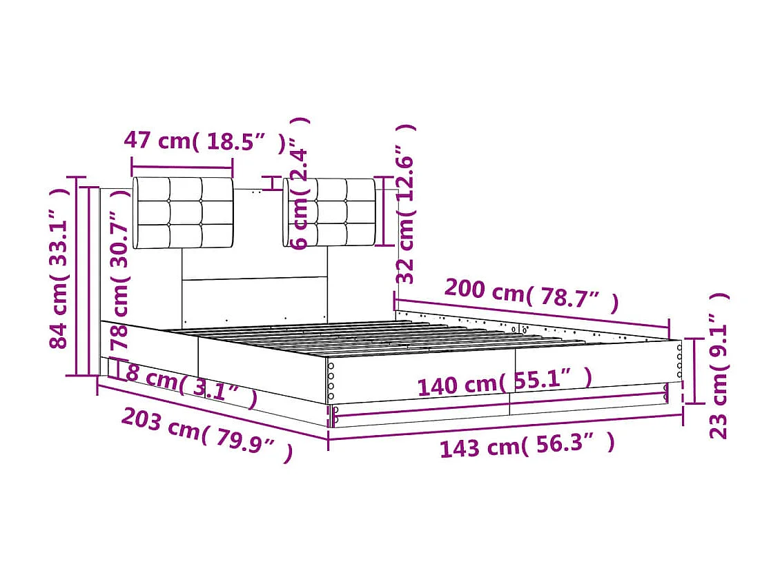 Bedframe zonder matras Sonoma eiken 140x200 cm
