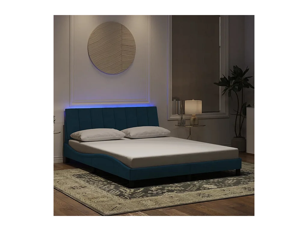 Cadre de lit avec LED sans matelas bleu 160x200 cm velours