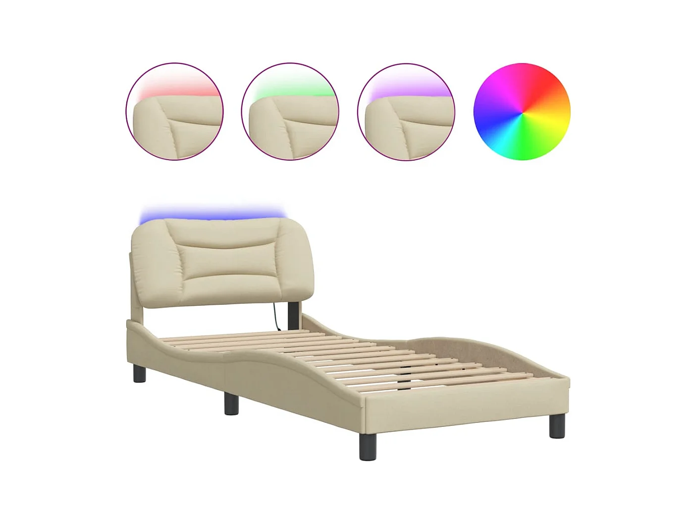 Bedframe met LED-verlichting crème 80x200 cm stof