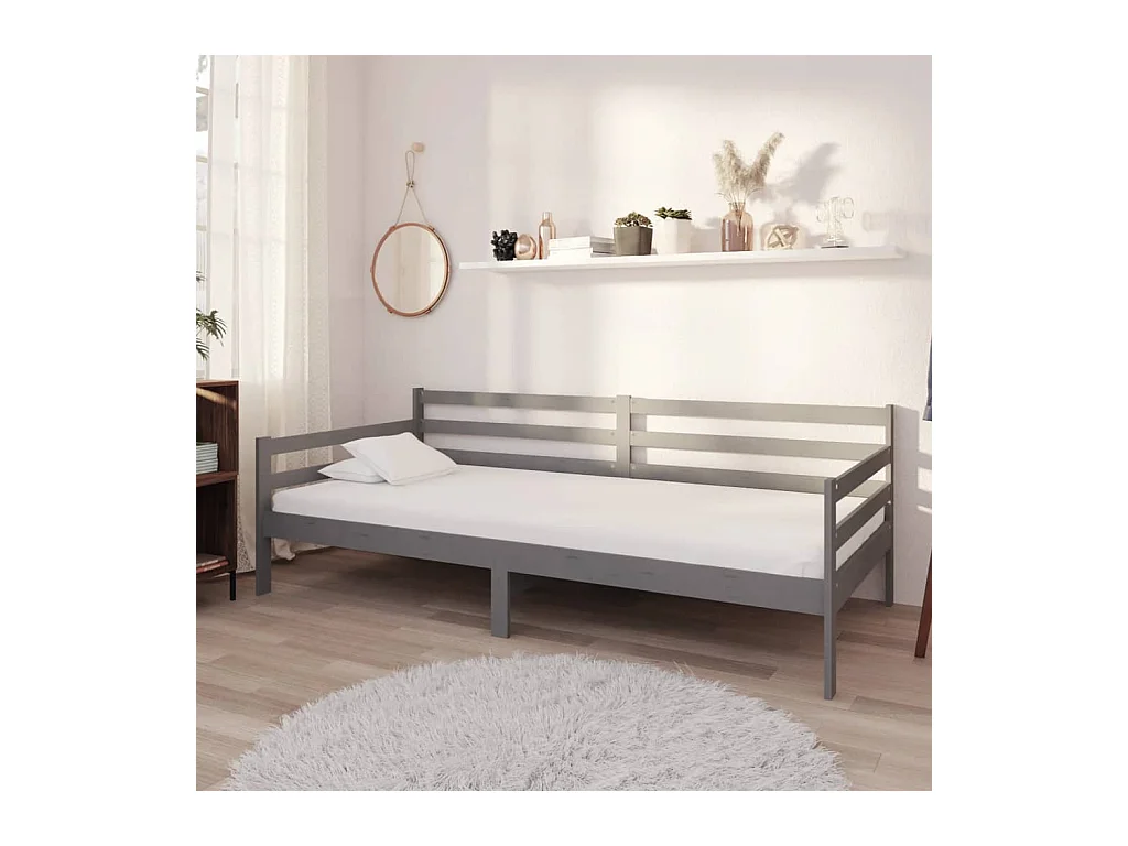 Lit de repos avec matelas 90x200 cm Gris Bois de pin massif