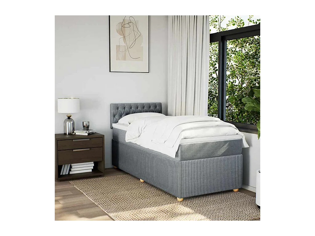 Sommier à lattes de lit avec matelas Gris clair 90x200 cm Tissu