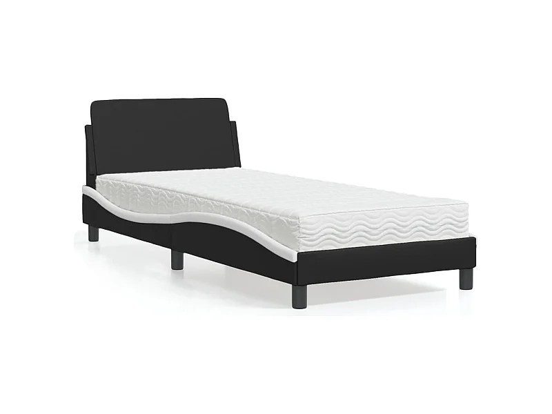 Cama con colchón blanco y negro 90x200 cm símil piel