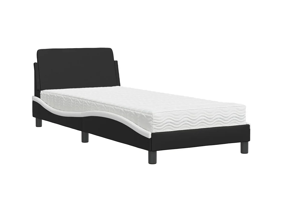 Cama con colchón blanco y negro 90x200 cm símil piel